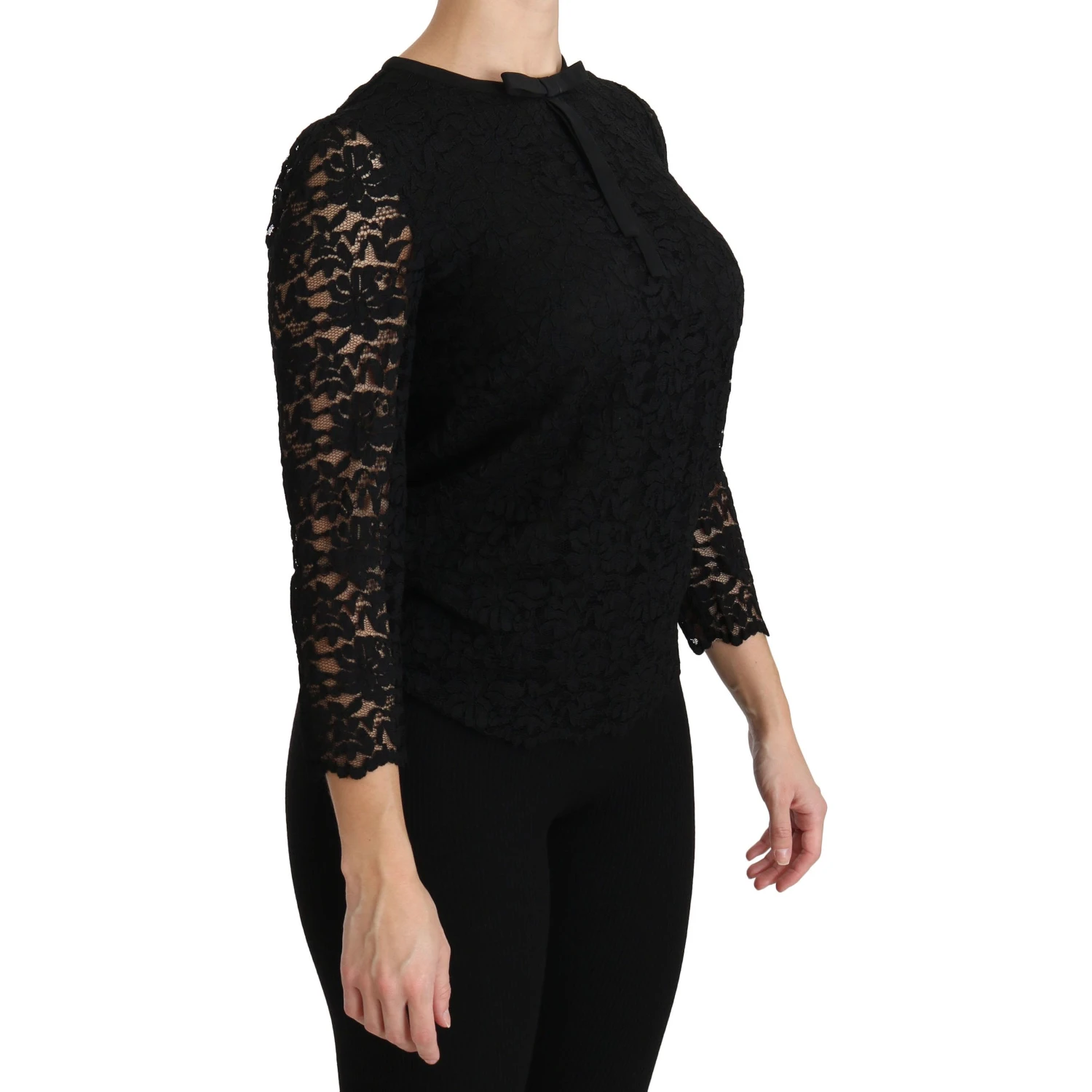 Black Lace Long Sleeve Nylon Blouse
