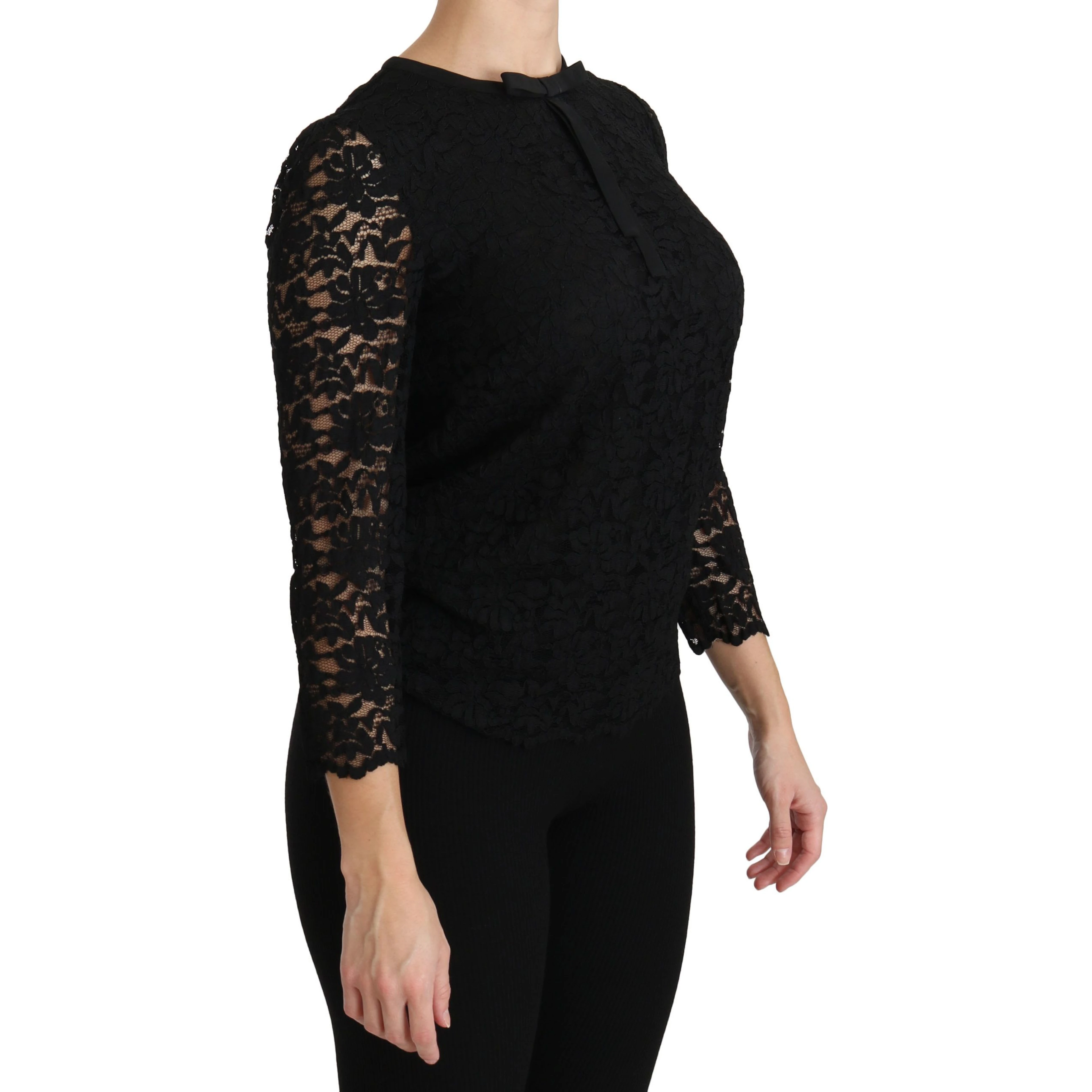 Black Lace Long Sleeve Nylon Blouse