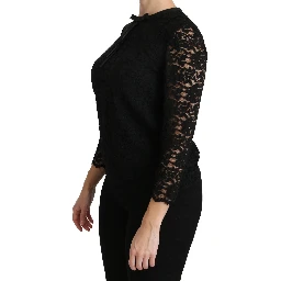 Black Lace Long Sleeve Nylon Blouse