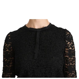 Black Lace Long Sleeve Nylon Blouse