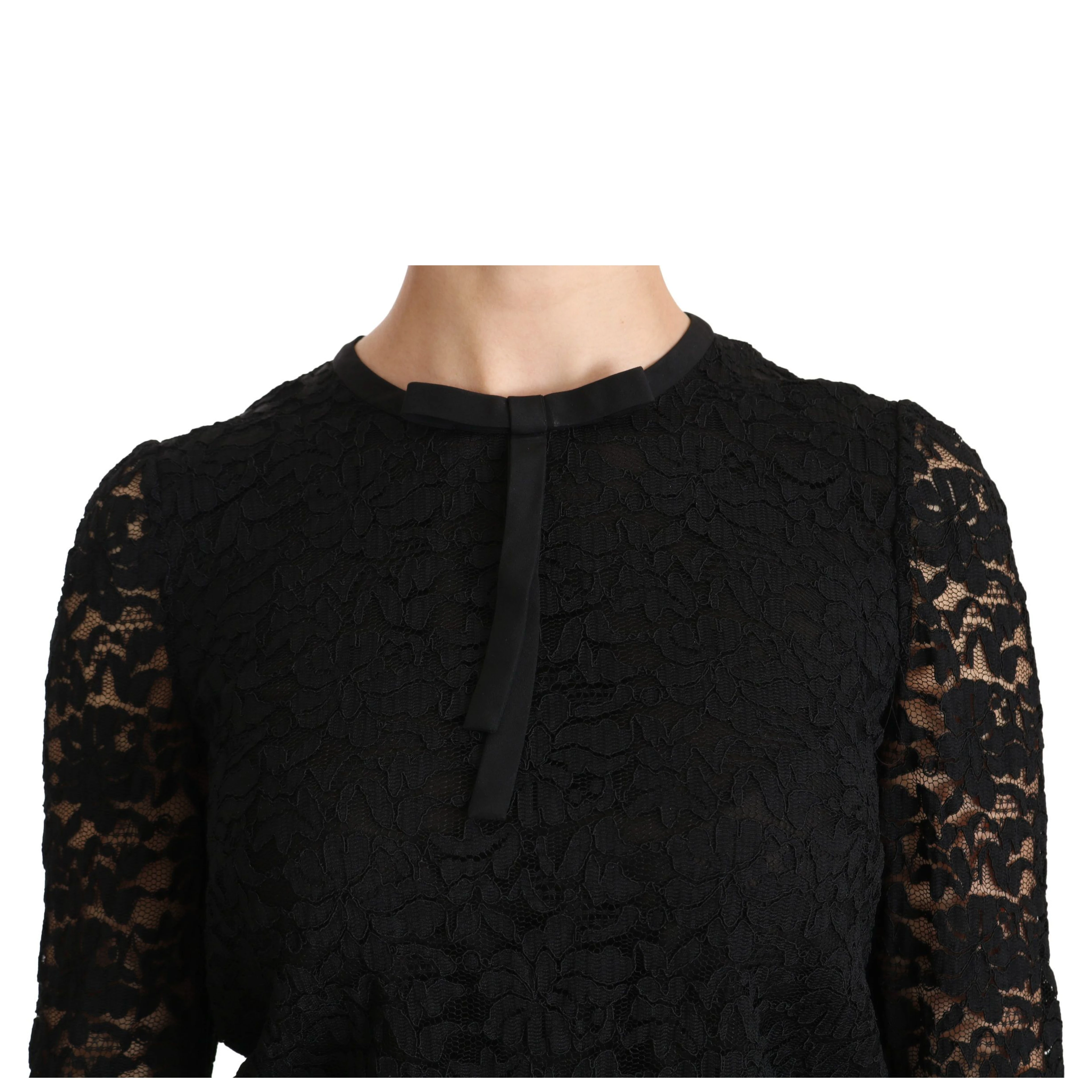 Black Lace Long Sleeve Nylon Blouse