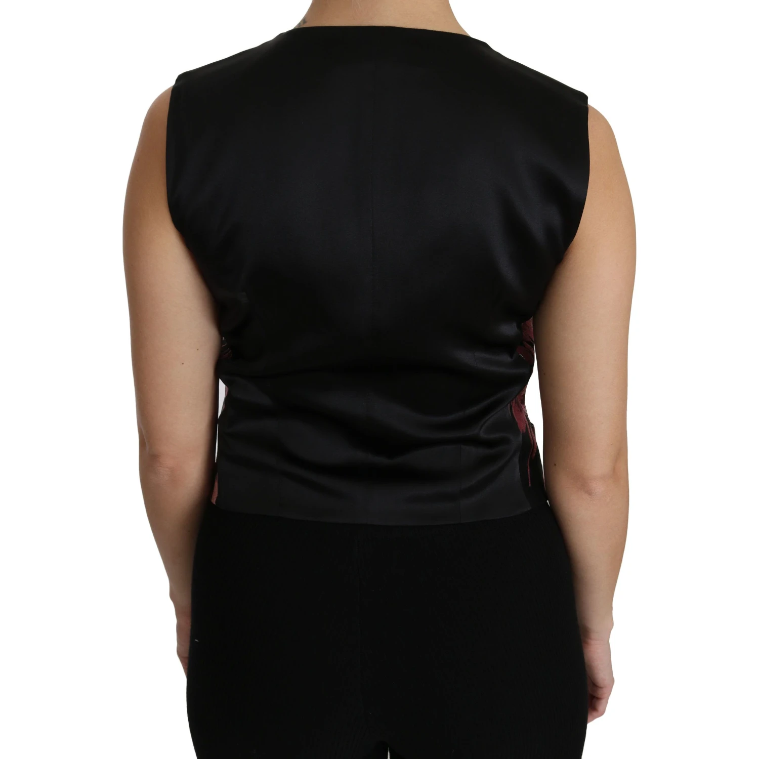 Black Pink Floral Waistcoat Vest Blouse Top