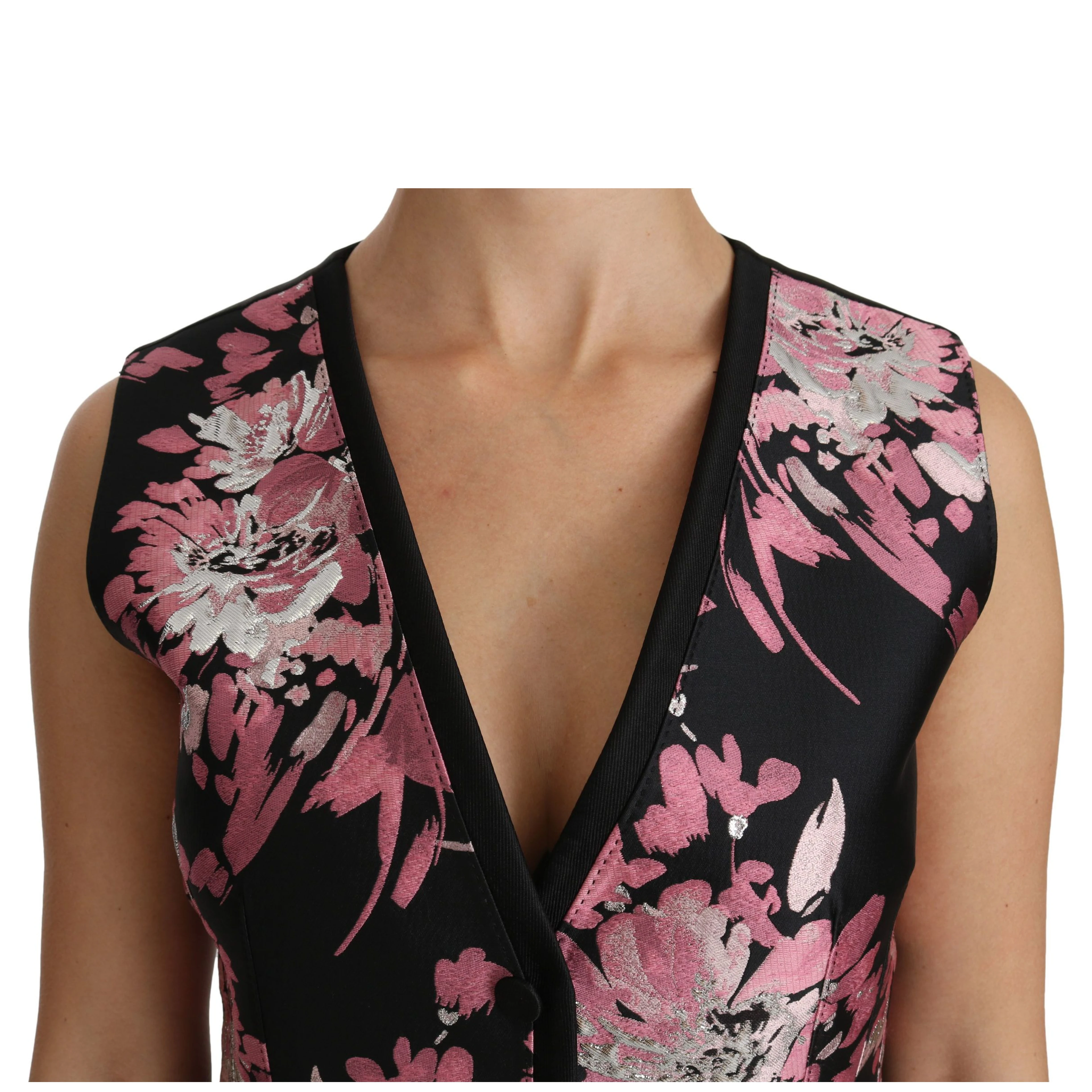 Black Pink Floral Waistcoat Vest Blouse Top