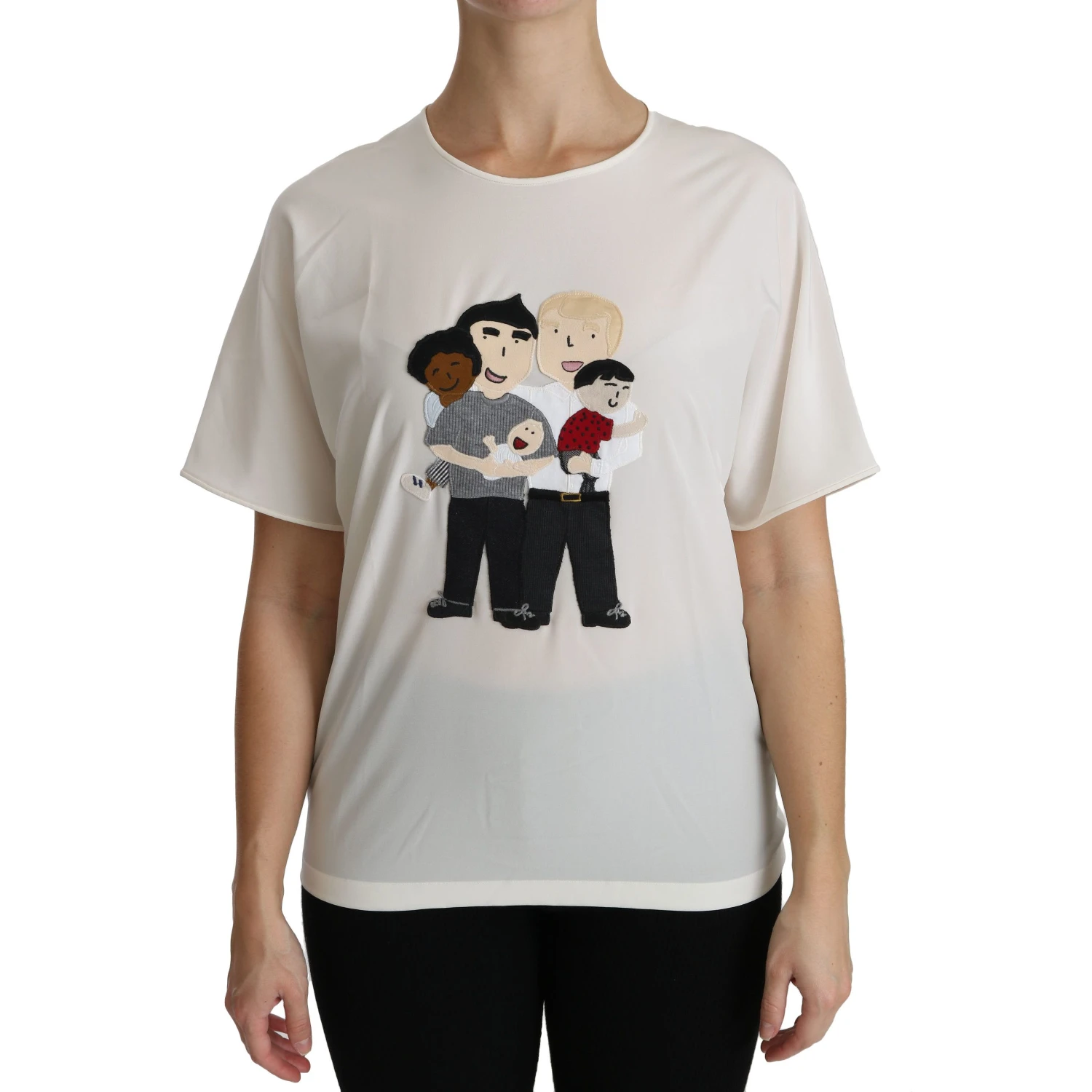 White #dgfamily Patch Short Sleeve Blouse Top