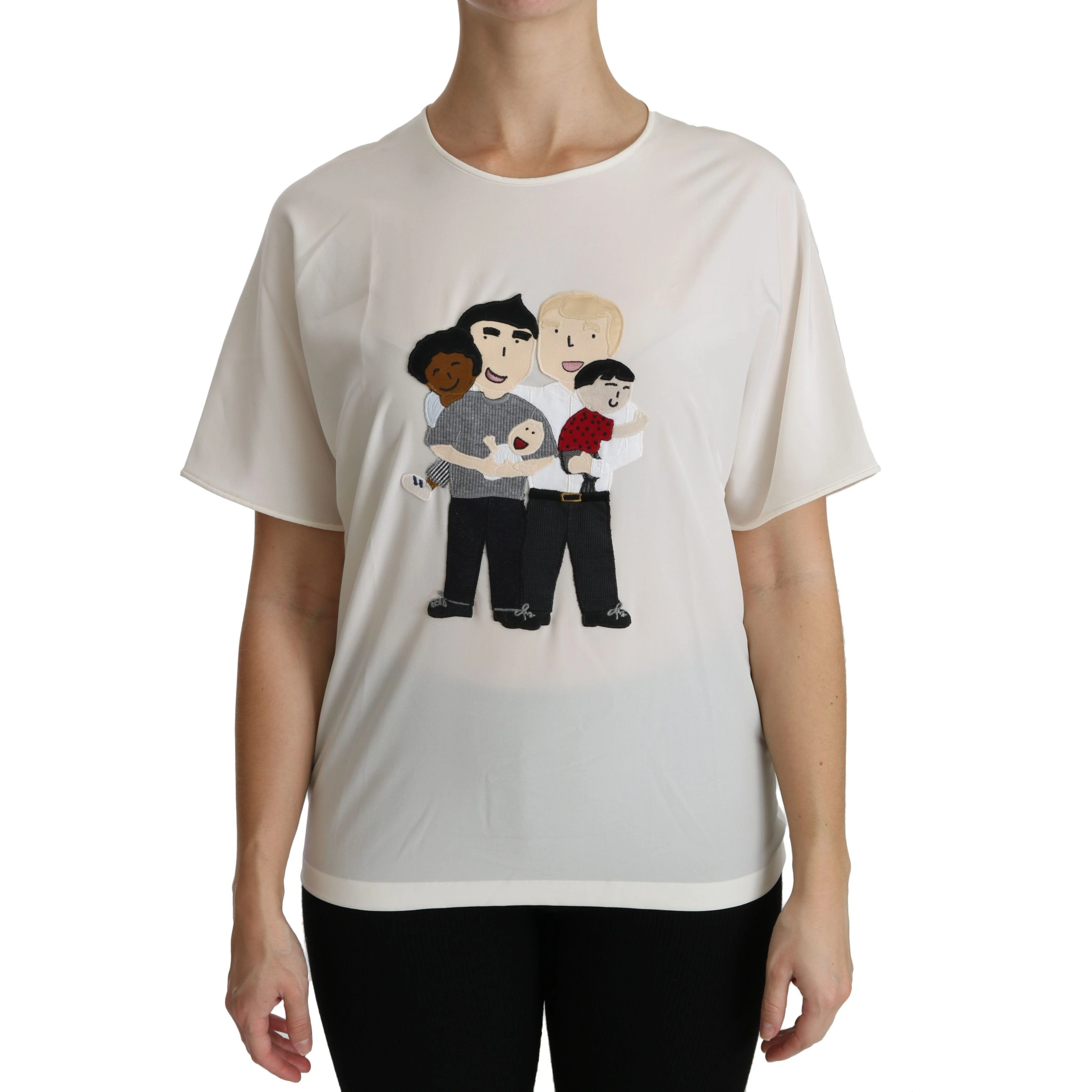 White #dgfamily Patch Short Sleeve Blouse Top