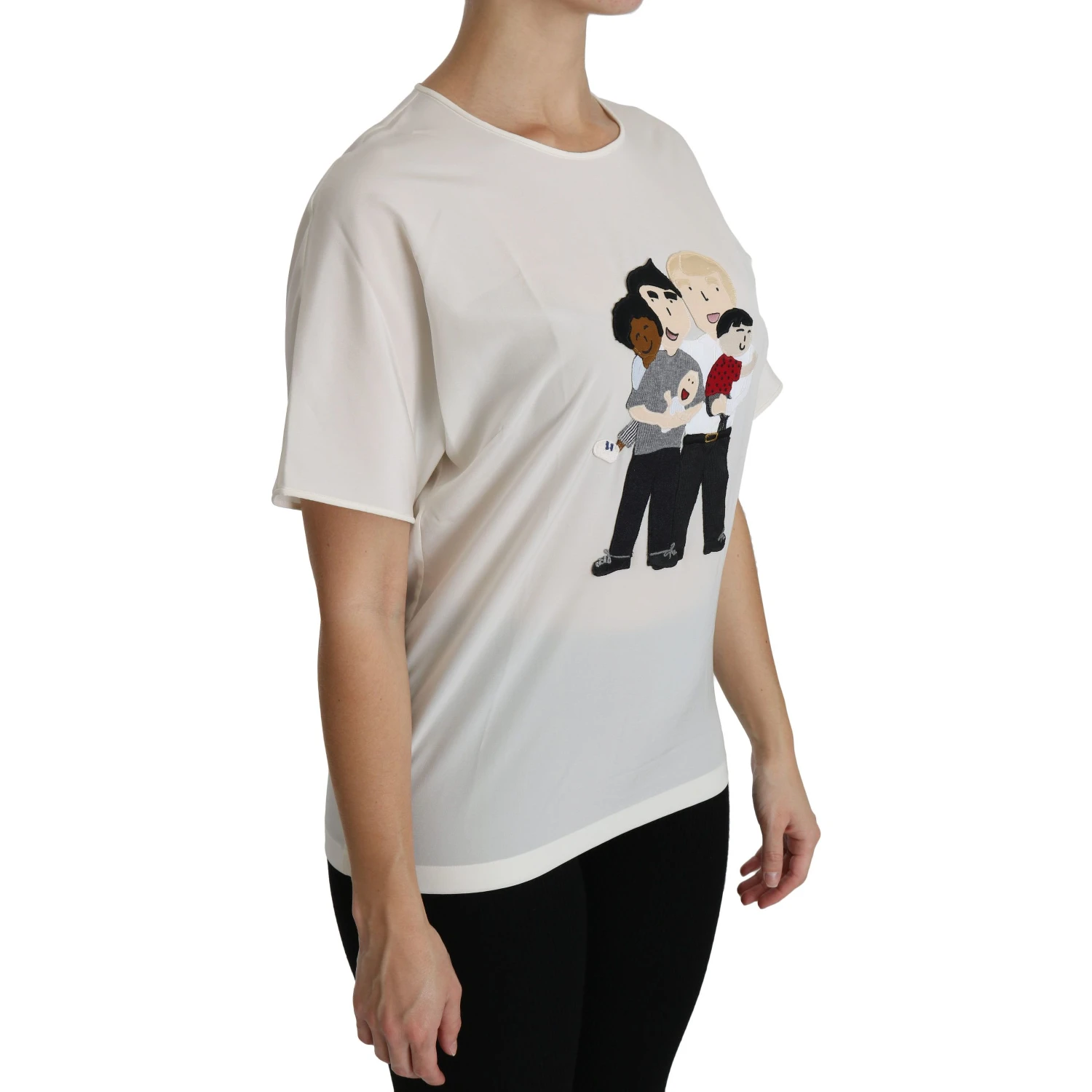 White #dgfamily Patch Short Sleeve Blouse Top