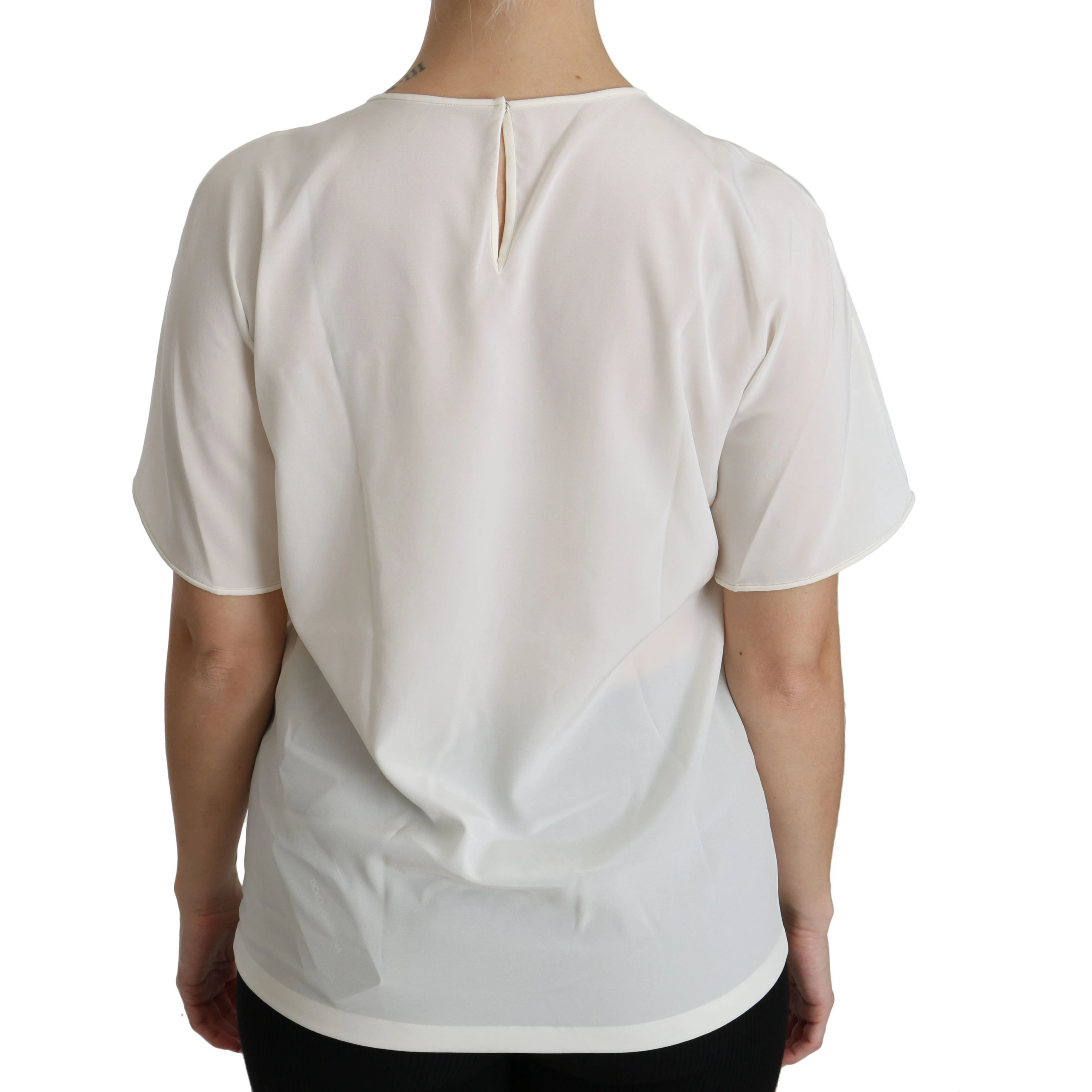 White #dgfamily Patch Short Sleeve Blouse Top