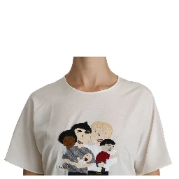 White #dgfamily Patch Short Sleeve Blouse Top