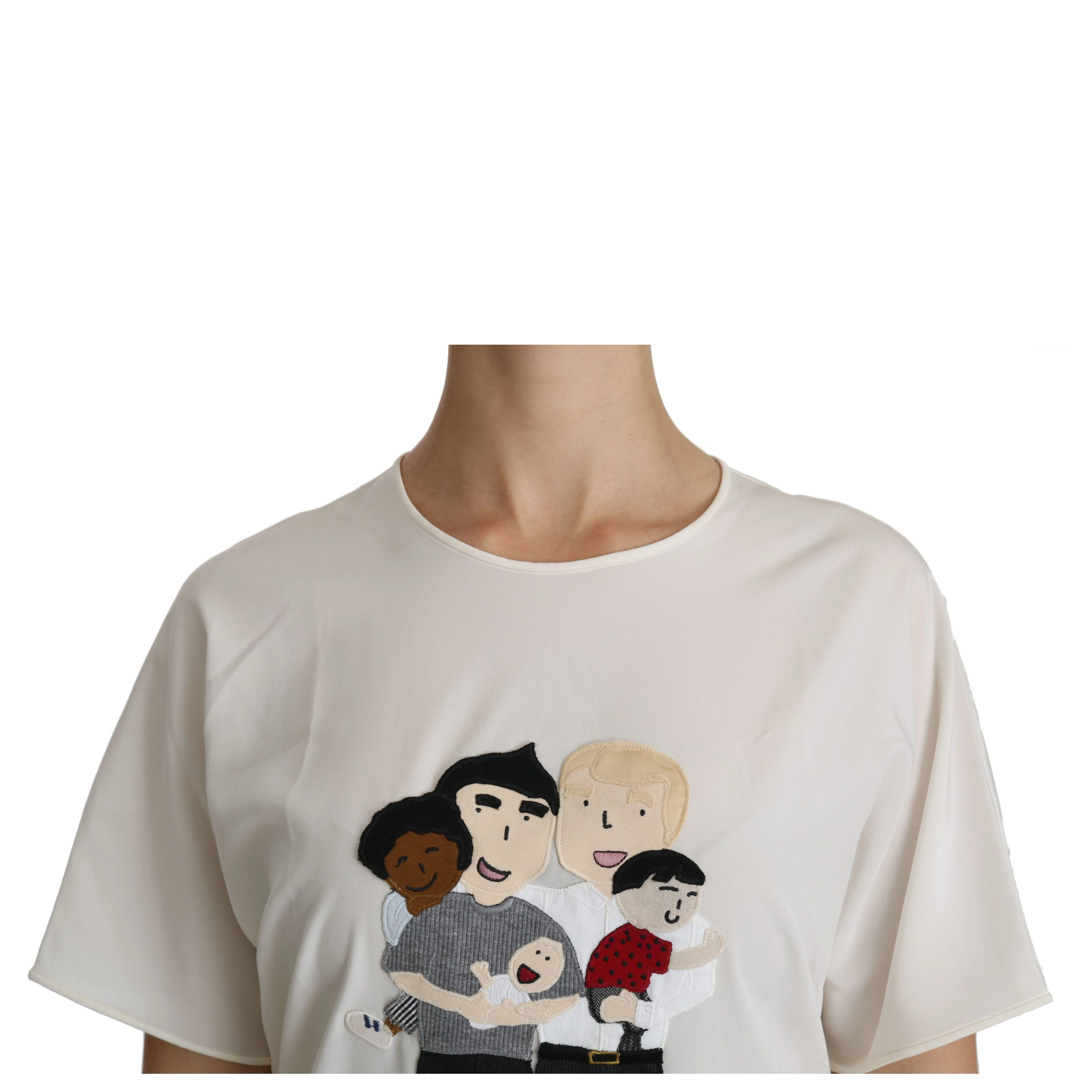 White #dgfamily Patch Short Sleeve Blouse Top