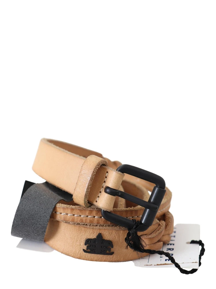 Light Brown Slim Leather Black Logo Buckle Belt Belt