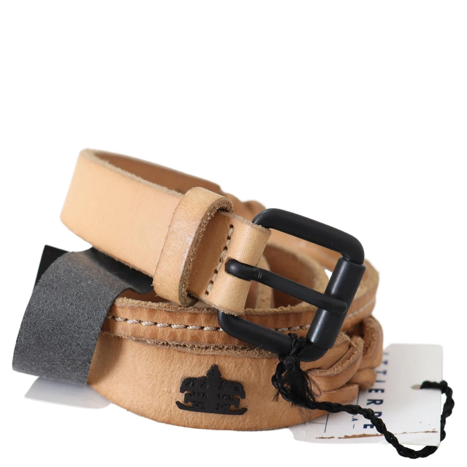 Light Brown Slim Leather Black Logo Buckle Belt Belt