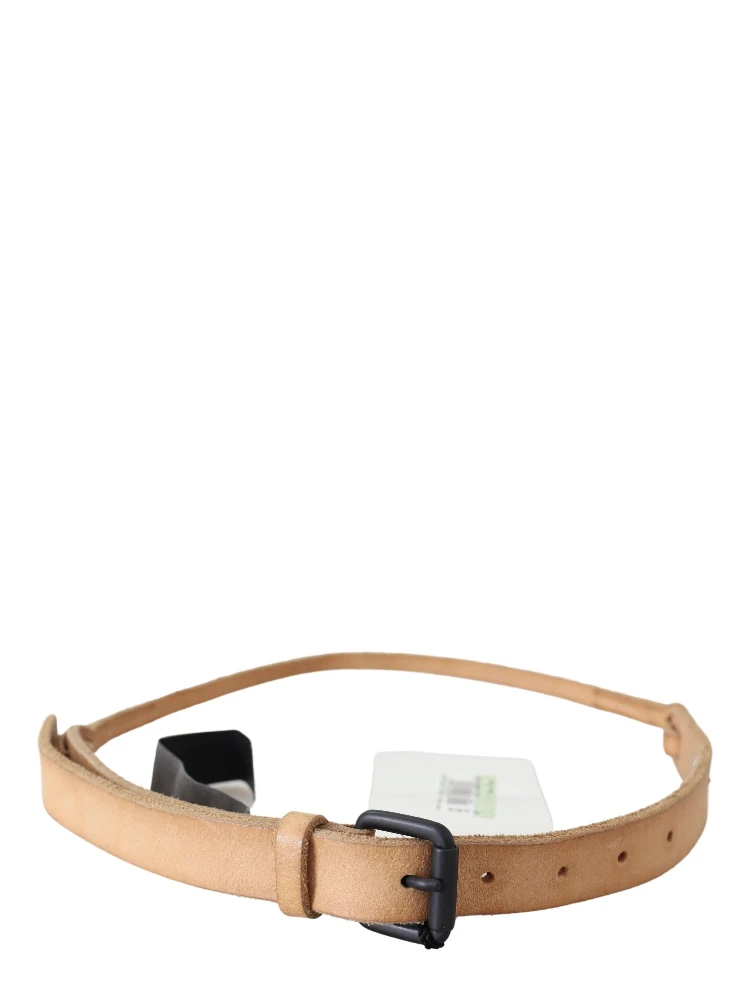 Light Brown Slim Leather Black Logo Buckle Belt Belt alternative