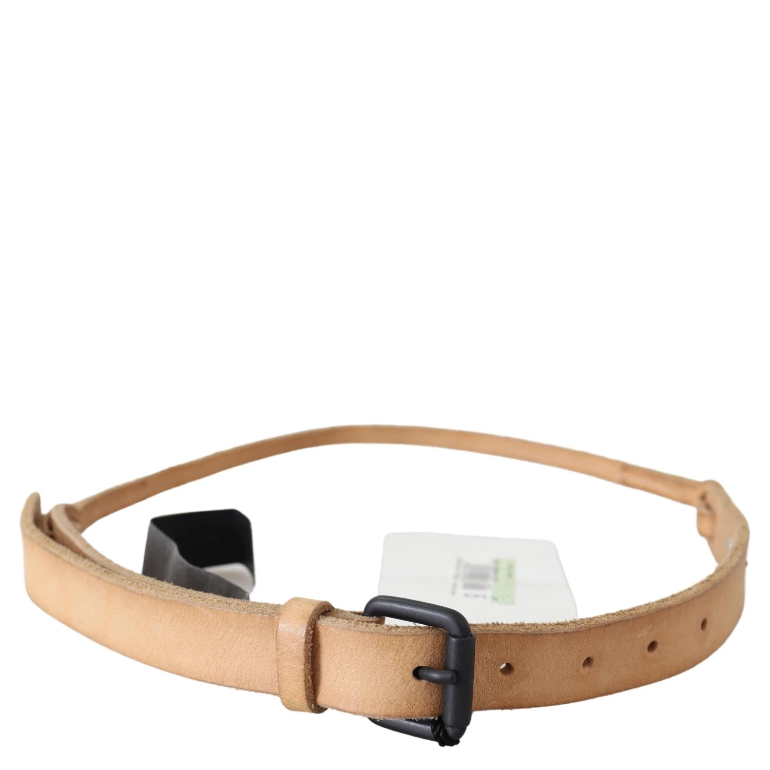 Light Brown Slim Leather Black Logo Buckle Belt Belt