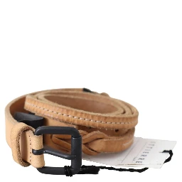 Light Brown Slim Leather Black Logo Buckle Belt Belt