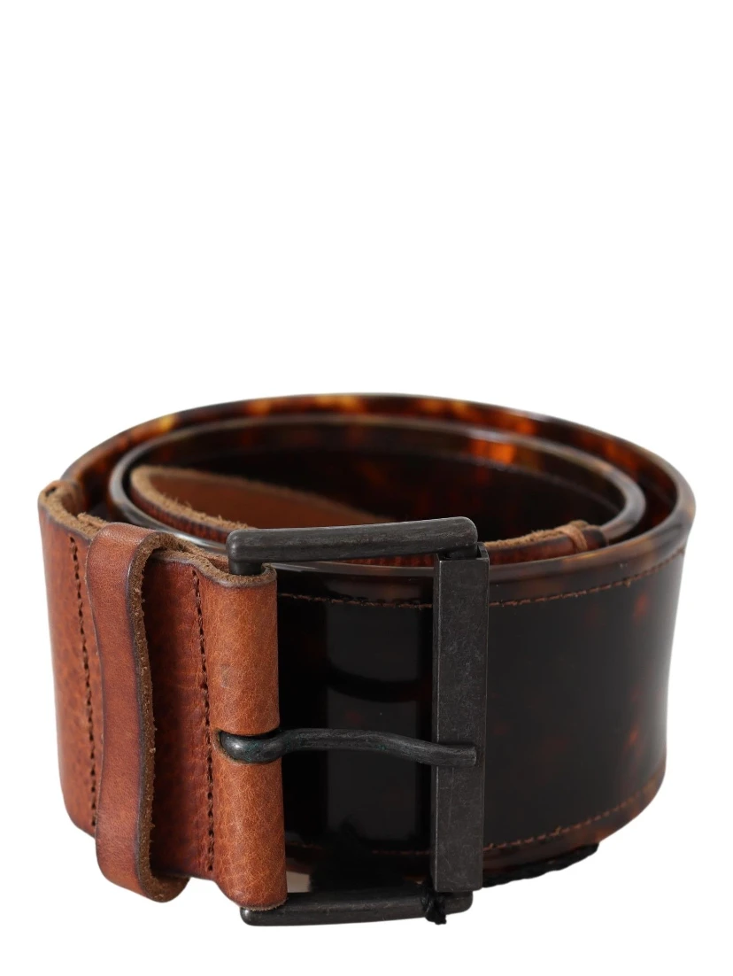 Dark Brown Leather Wide Buckle Belt