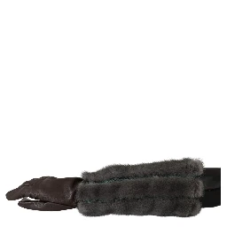 Brown Mid Arm Length Leather Fur Gloves