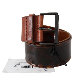 Dark Brown Leather Wide Buckle Belt