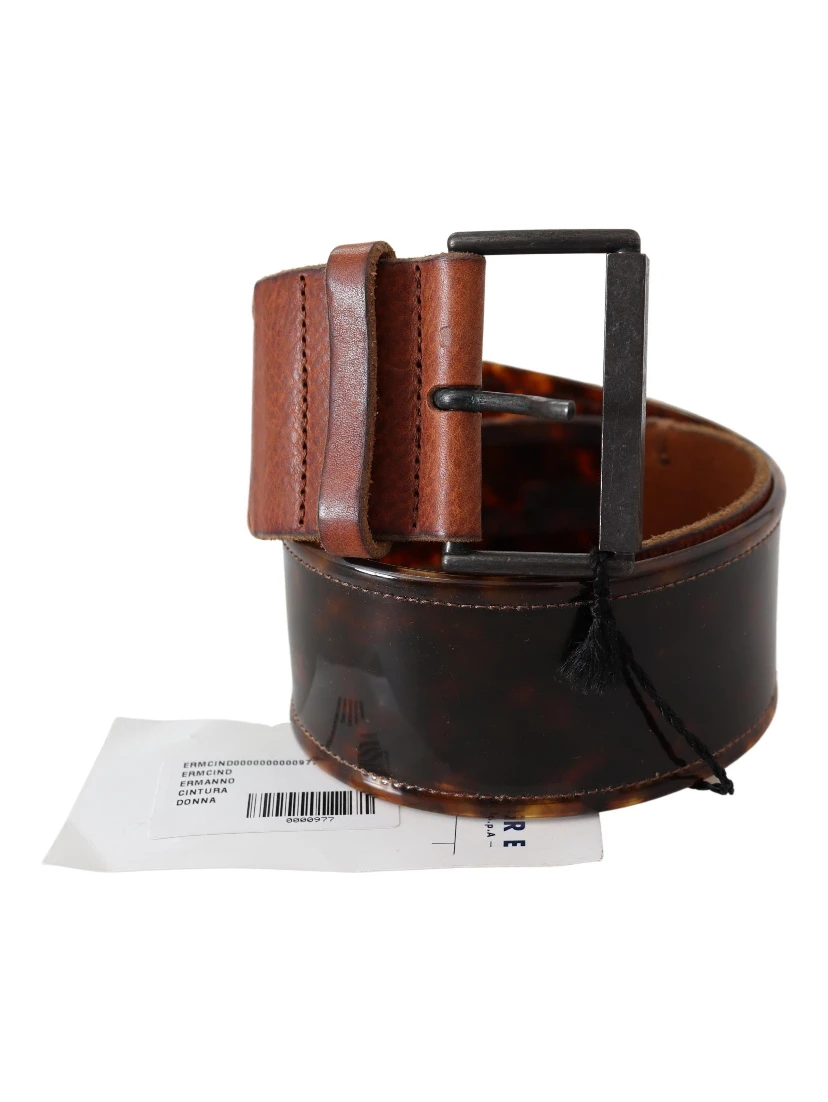 Dark Brown Leather Wide Buckle Belt