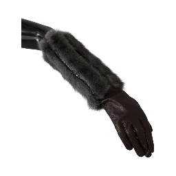 Brown Mid Arm Length Leather Fur Gloves