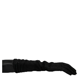 Black Gray Mid Arm Length Mittens Wool  Gloves