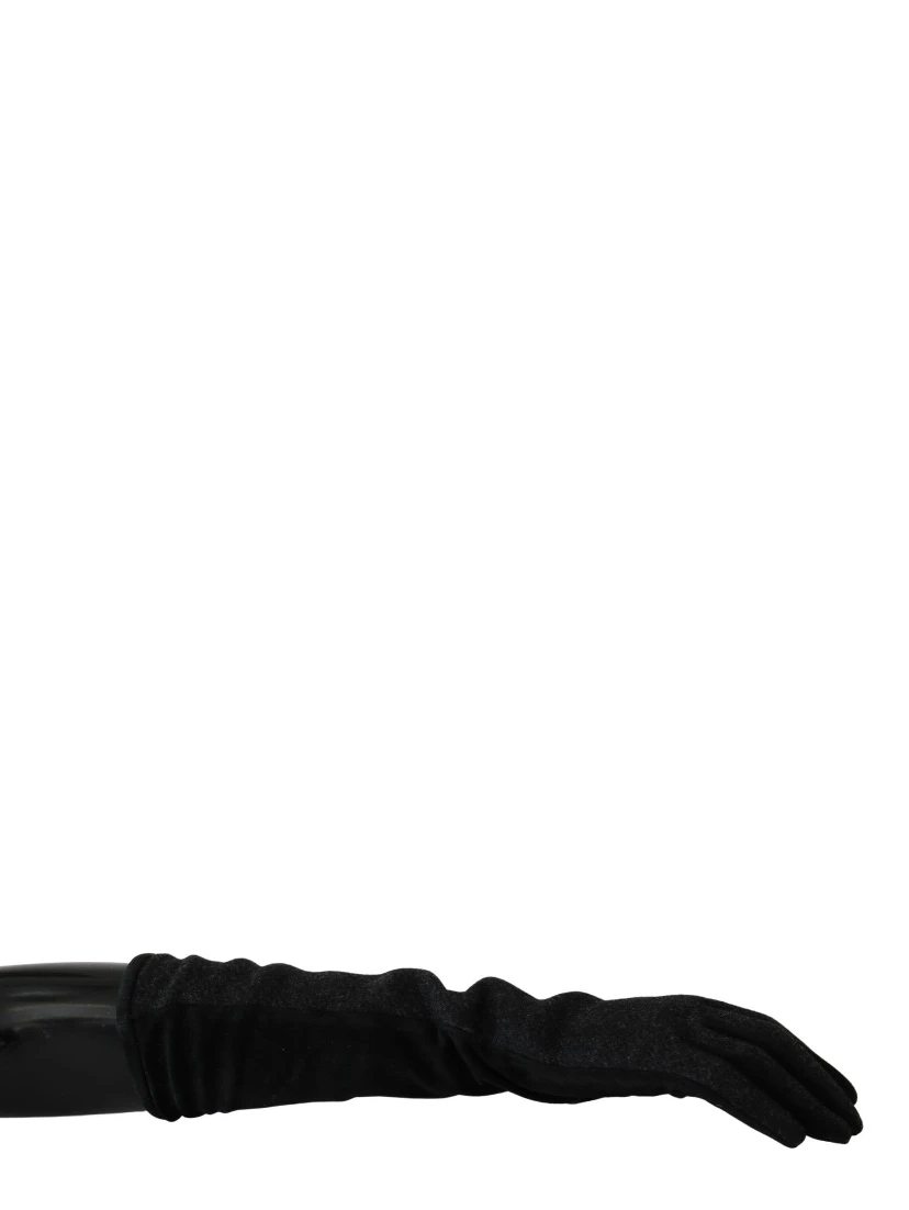 Black Gray Mid Arm Length Mittens Wool  Gloves