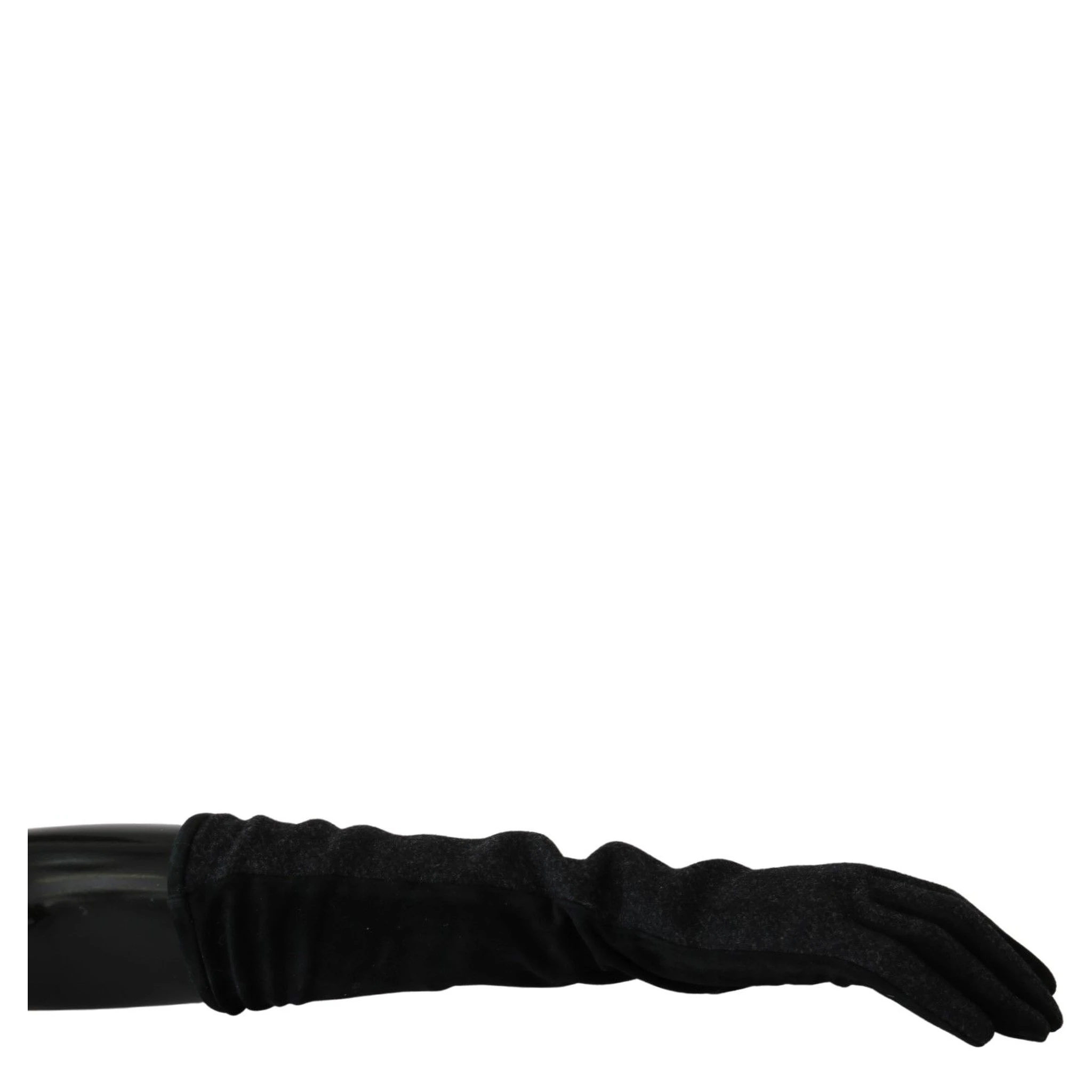 Black Gray Mid Arm Length Mittens Wool  Gloves