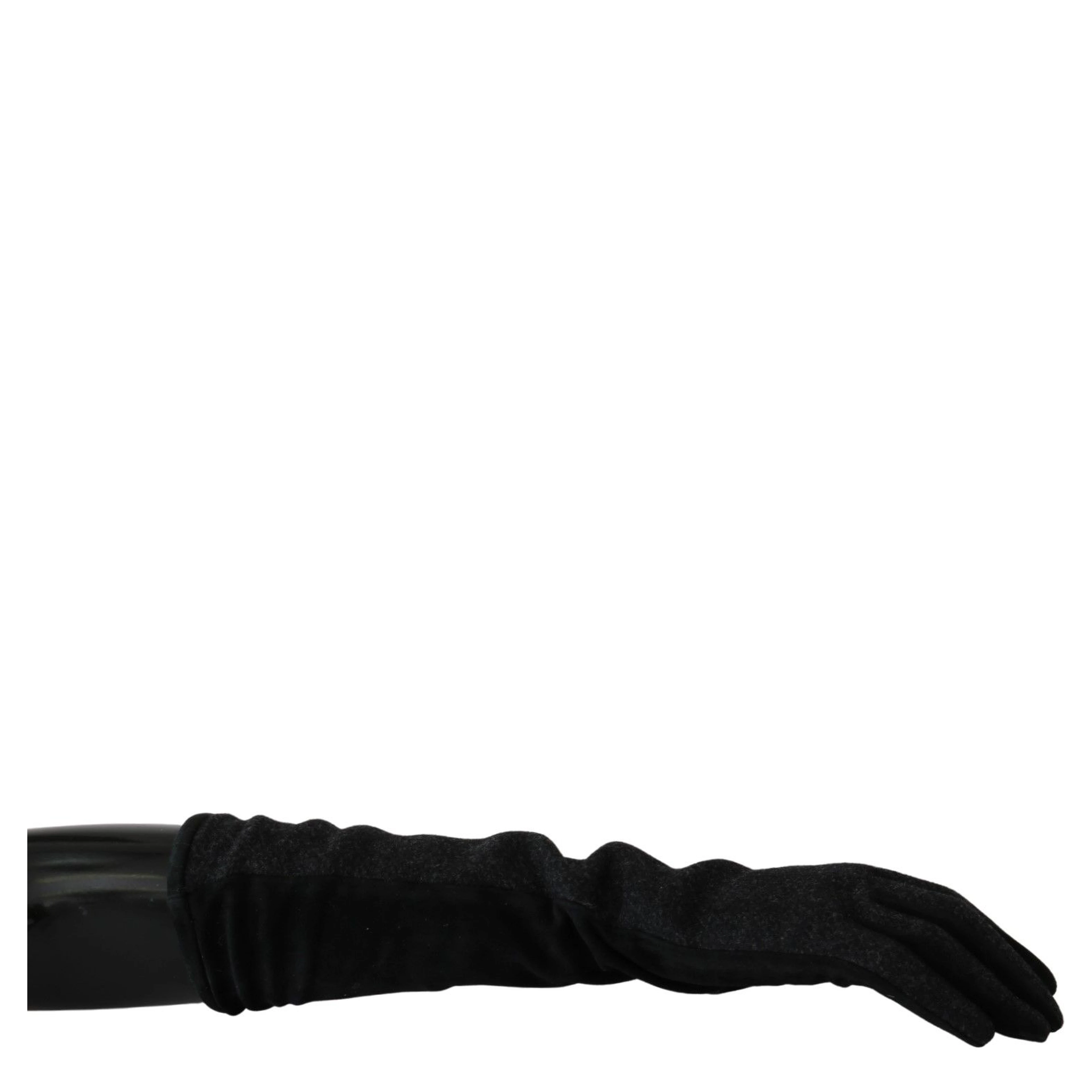 Black Gray Mid Arm Length Mittens Wool  Gloves