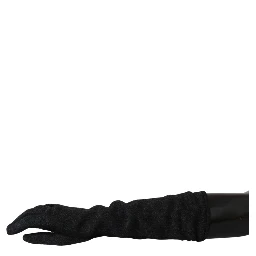 Black Gray Mid Arm Length Mittens Wool  Gloves