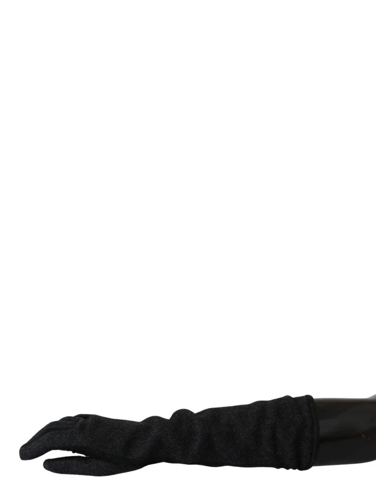 Black Gray Mid Arm Length Mittens Wool  Gloves alternative