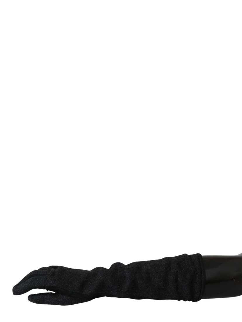 Black Gray Mid Arm Length Mittens Wool  Gloves