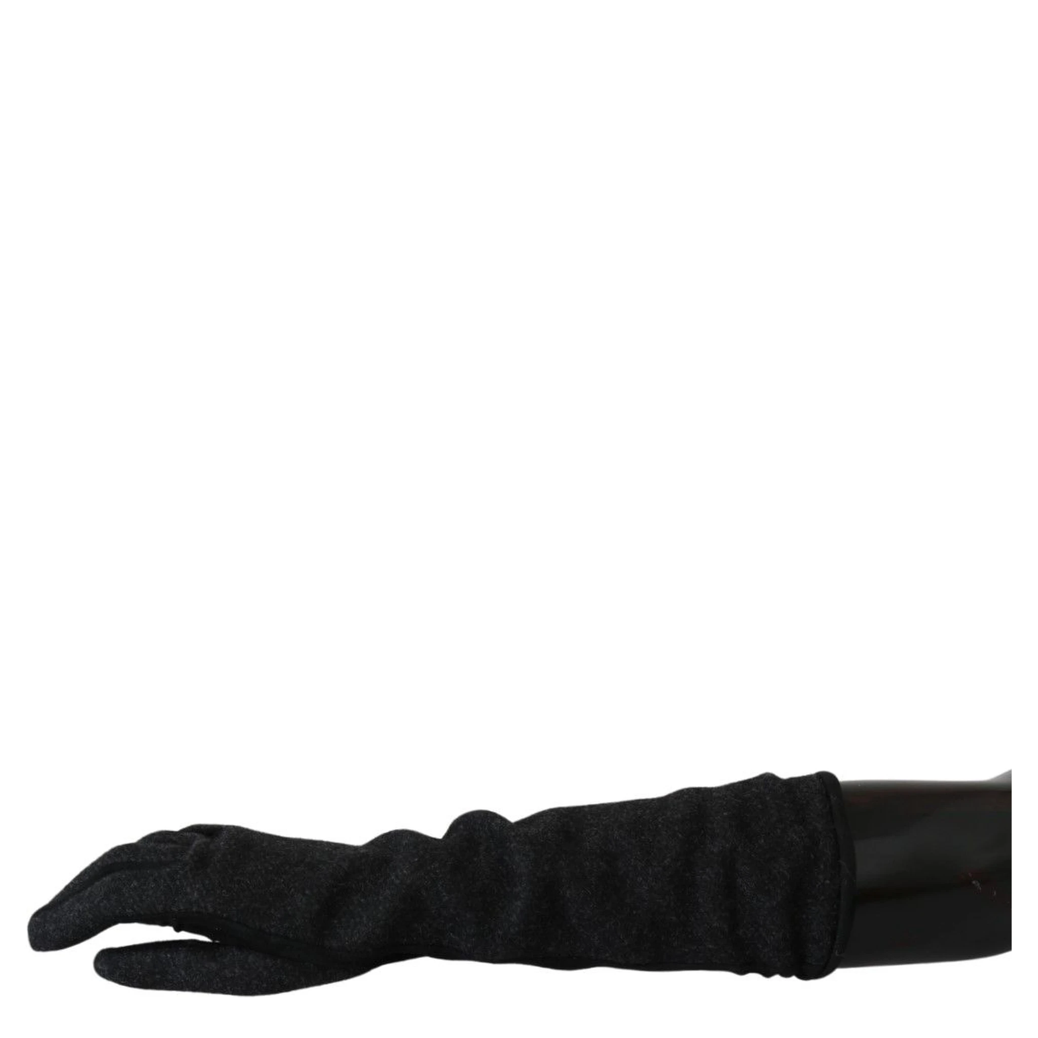 Black Gray Mid Arm Length Mittens Wool  Gloves