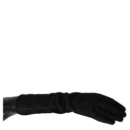 Black Gray Mid Arm Length Mittens Wool  Gloves
