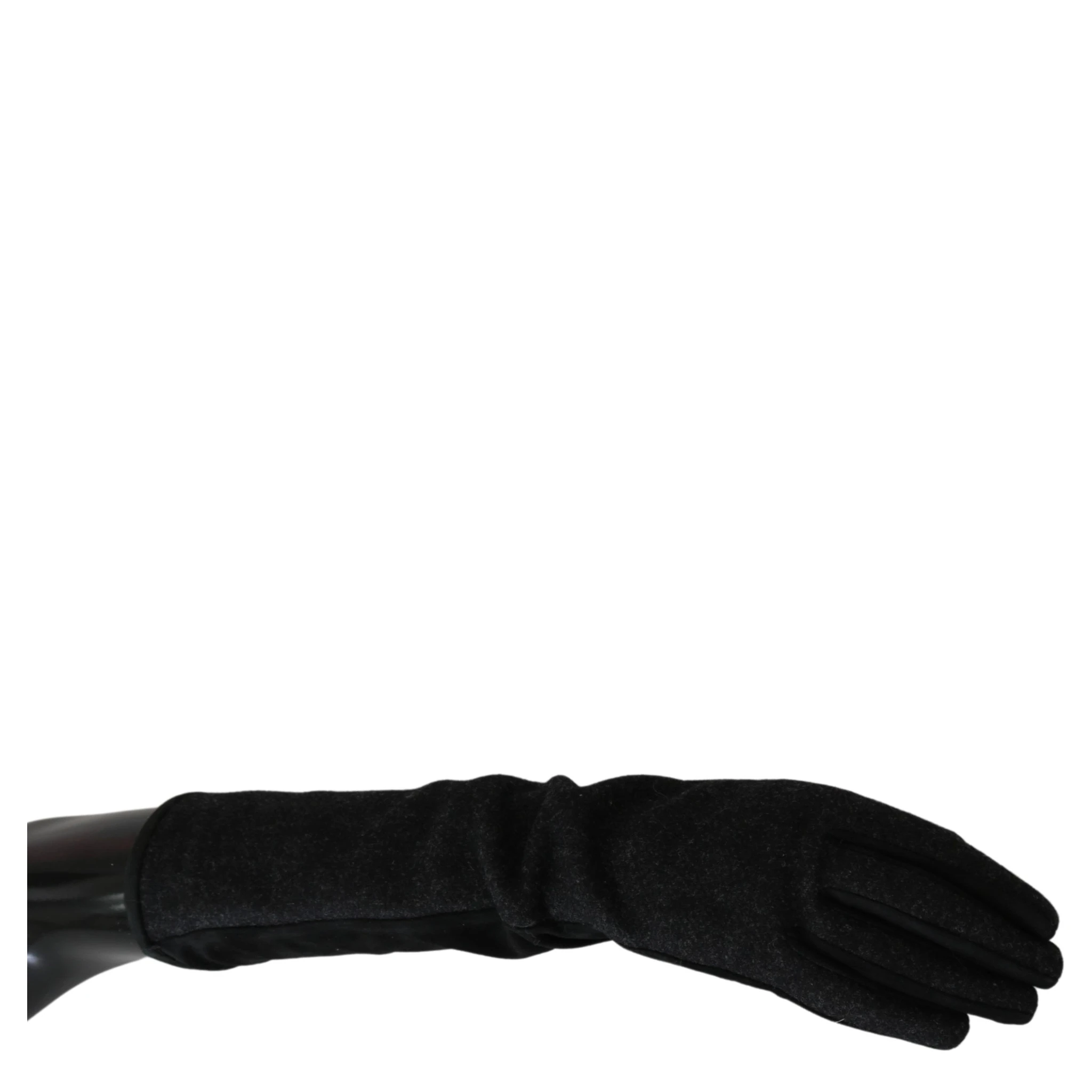 Black Gray Mid Arm Length Mittens Wool  Gloves
