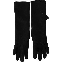 Black Gray Mid Arm Length Mittens Wool  Gloves