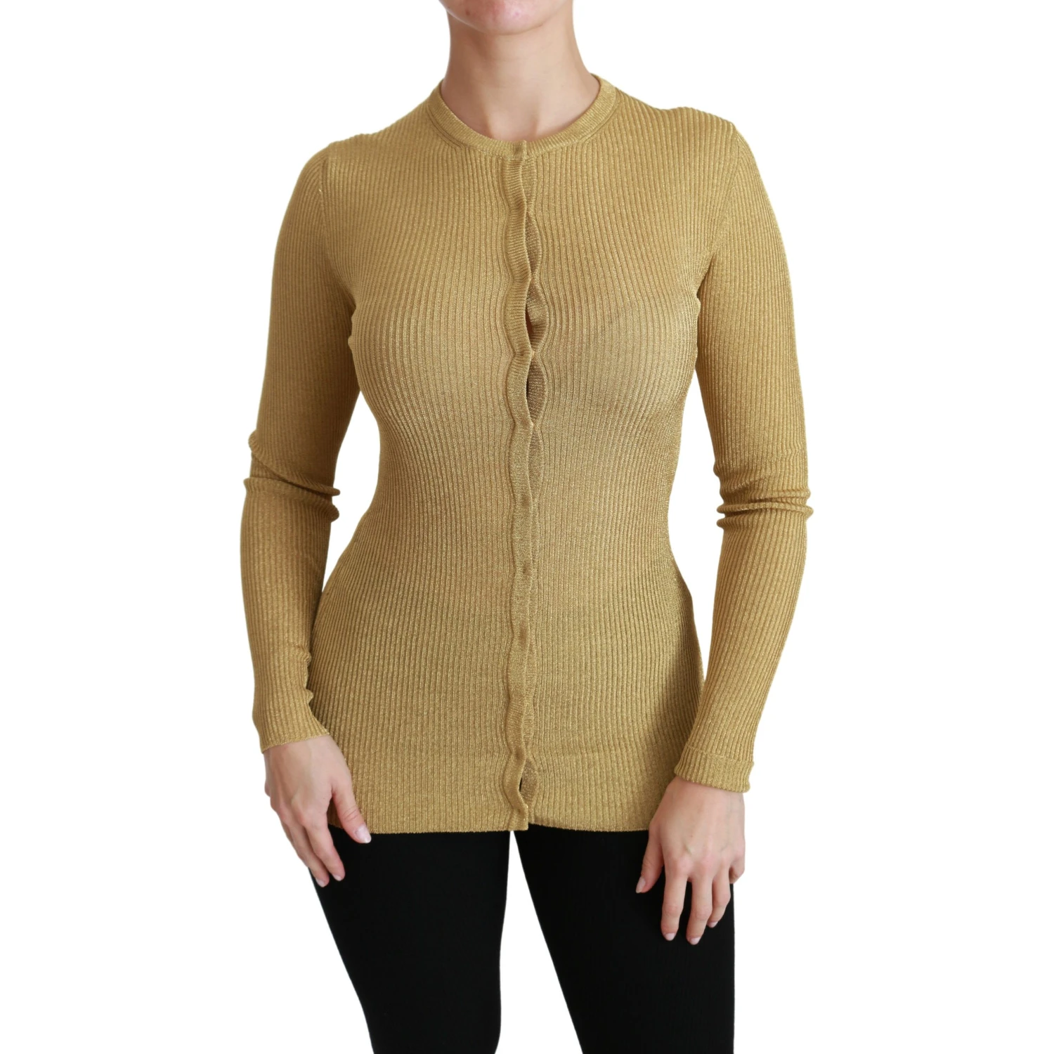 Gold Long Sleeve Cardigan Viscose Sweater