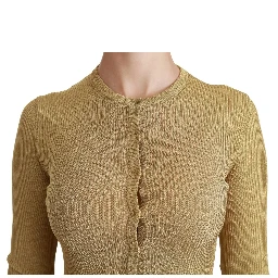 Gold Long Sleeve Cardigan Viscose Sweater