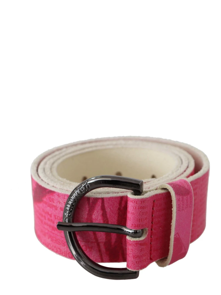 Pink Leather Letter Logo Design Round Buckle Belt