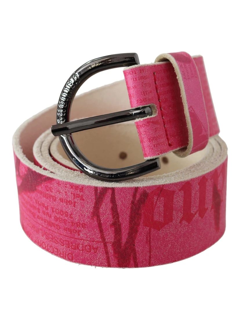 Pink Leather Letter Logo Design Round Buckle Belt