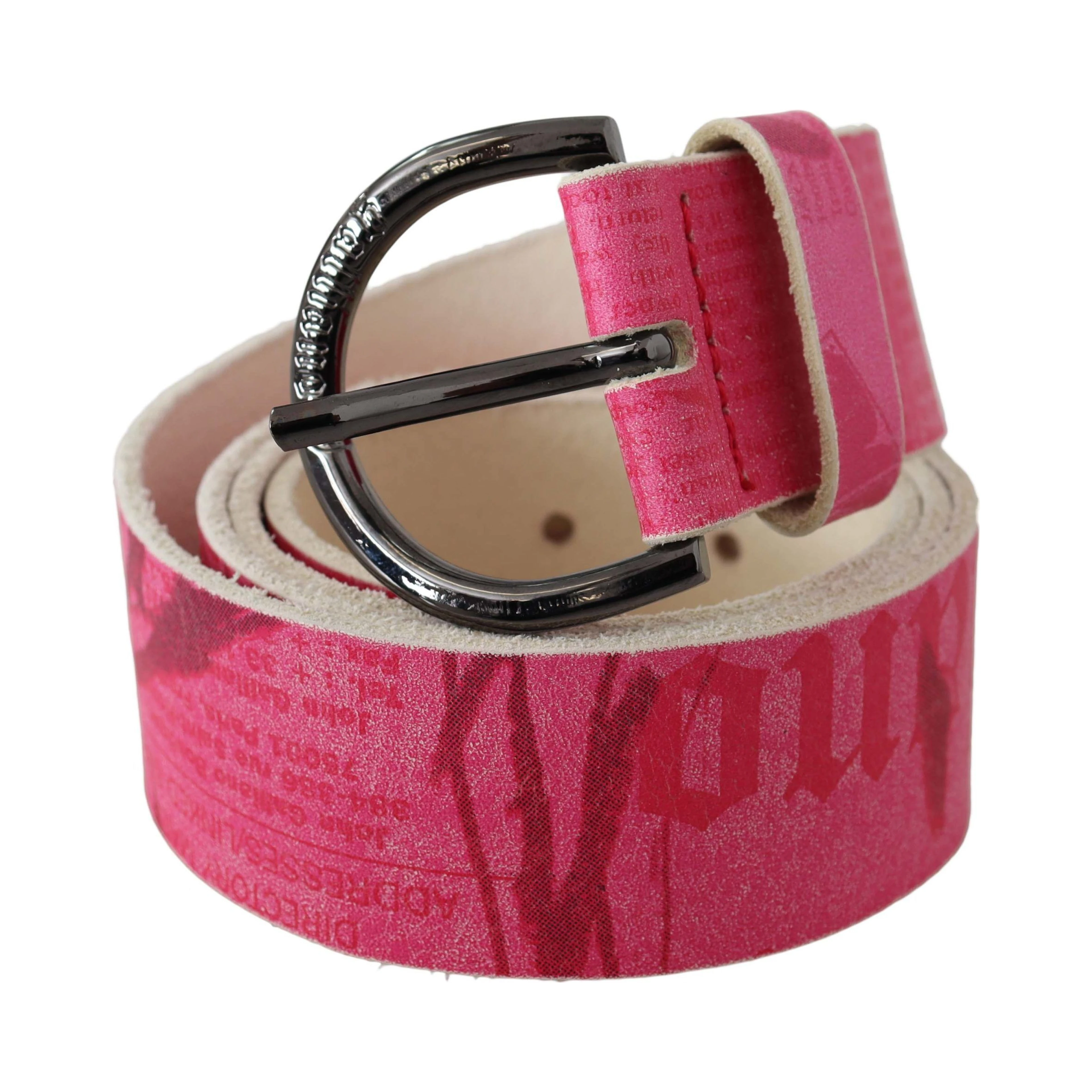 Pink Leather Letter Logo Design Round Buckle Belt