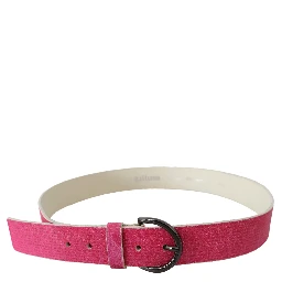 Pink Leather Letter Logo Design Round Buckle Belt