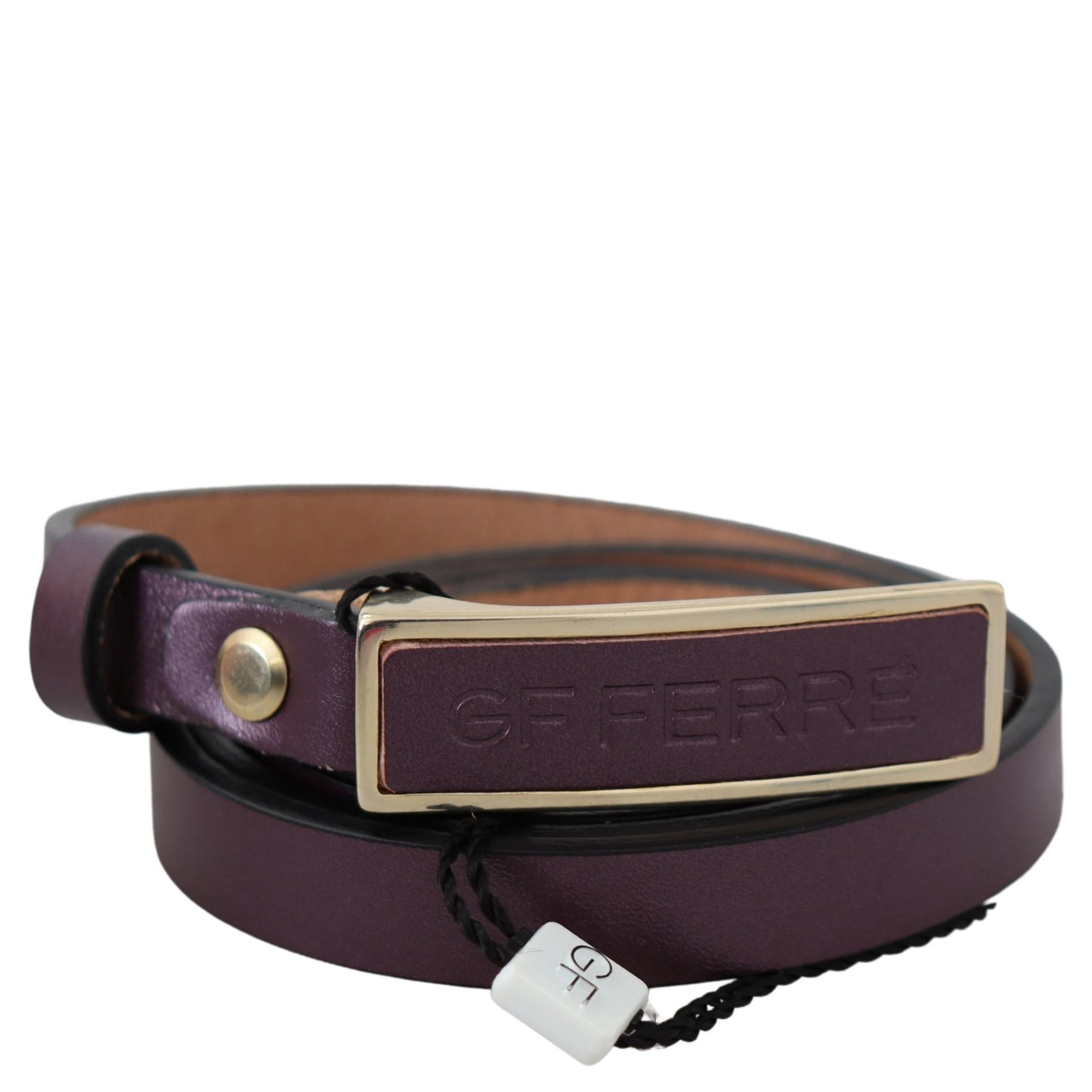 Gold Logo Buckle Waist Leather Skinny Belt