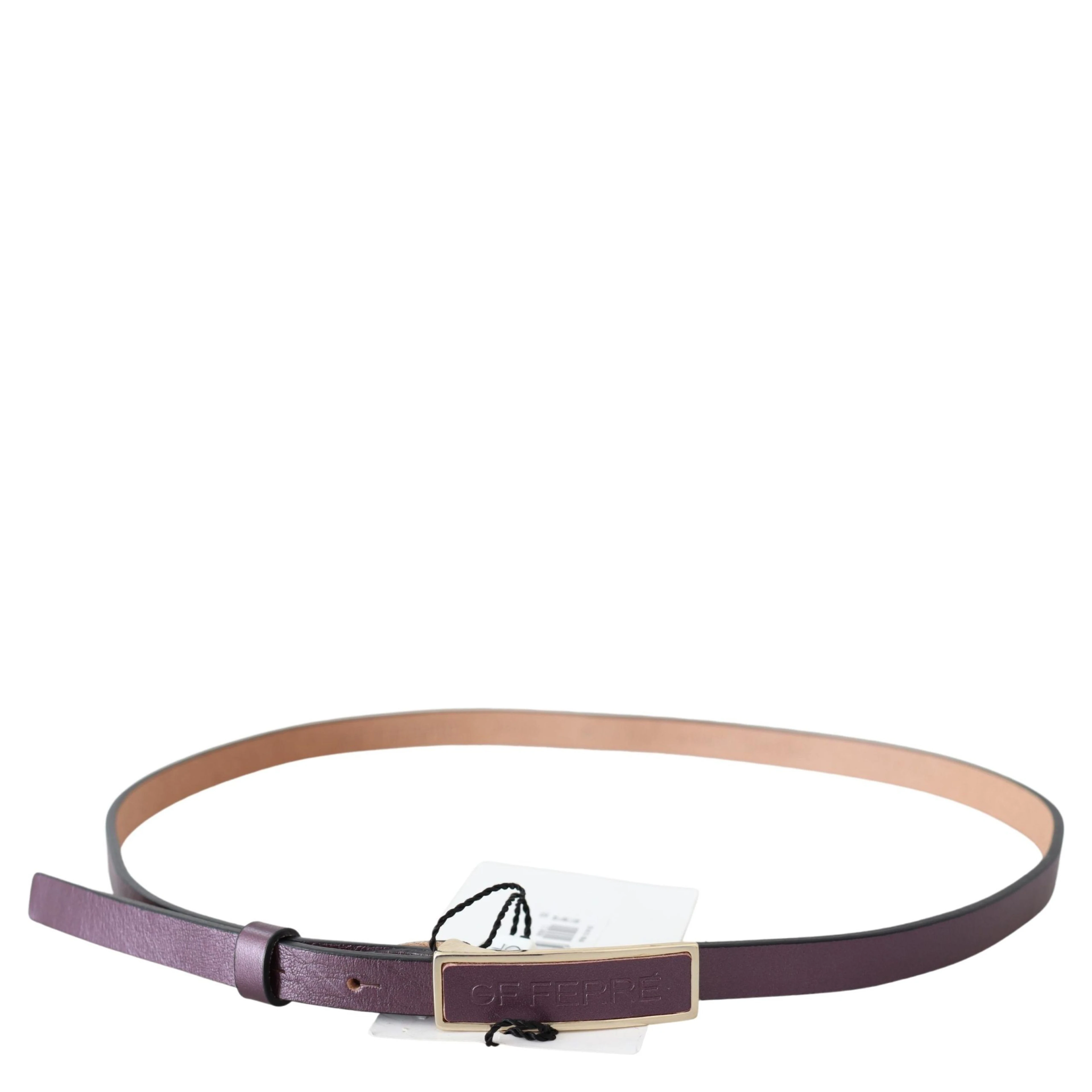 Gold Logo Buckle Waist Leather Skinny Belt