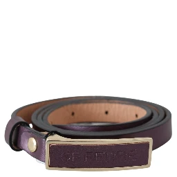 Gold Logo Buckle Waist Leather Skinny Belt