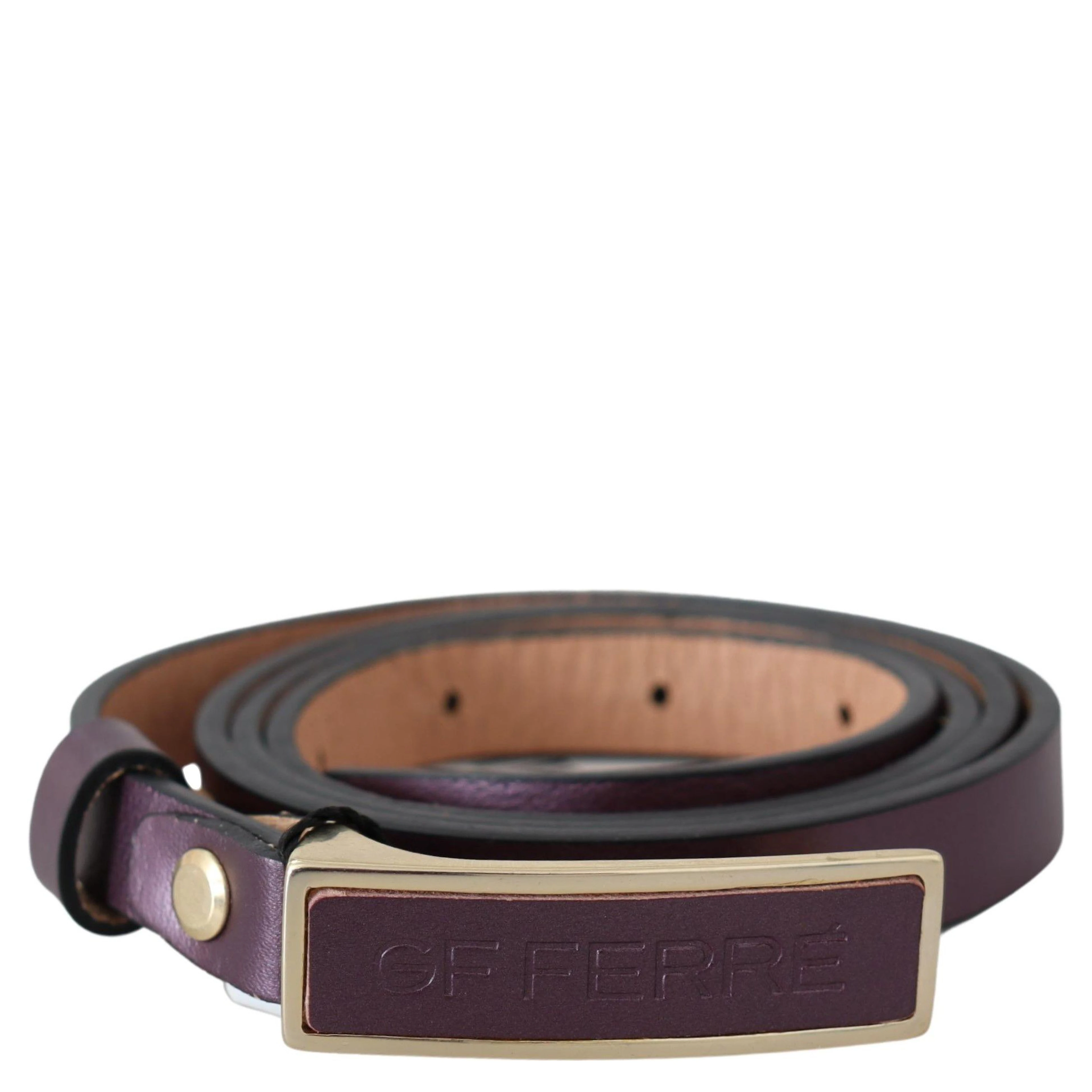 Gold Logo Buckle Waist Leather Skinny Belt