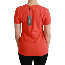 Red Crewneck Short Sleeve T-shirt Cotton Top