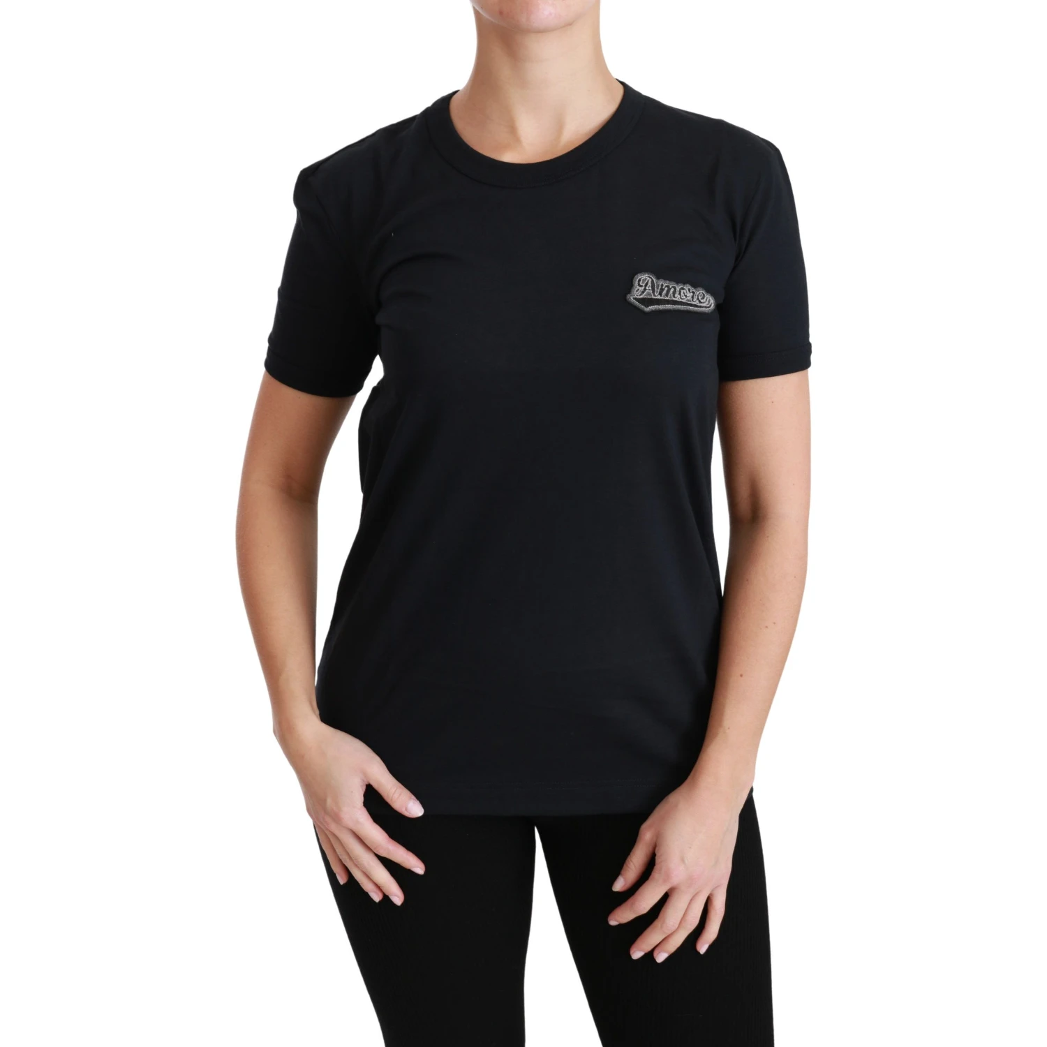 Blue Amore Patch Crewneck Cotton Top T-shirt