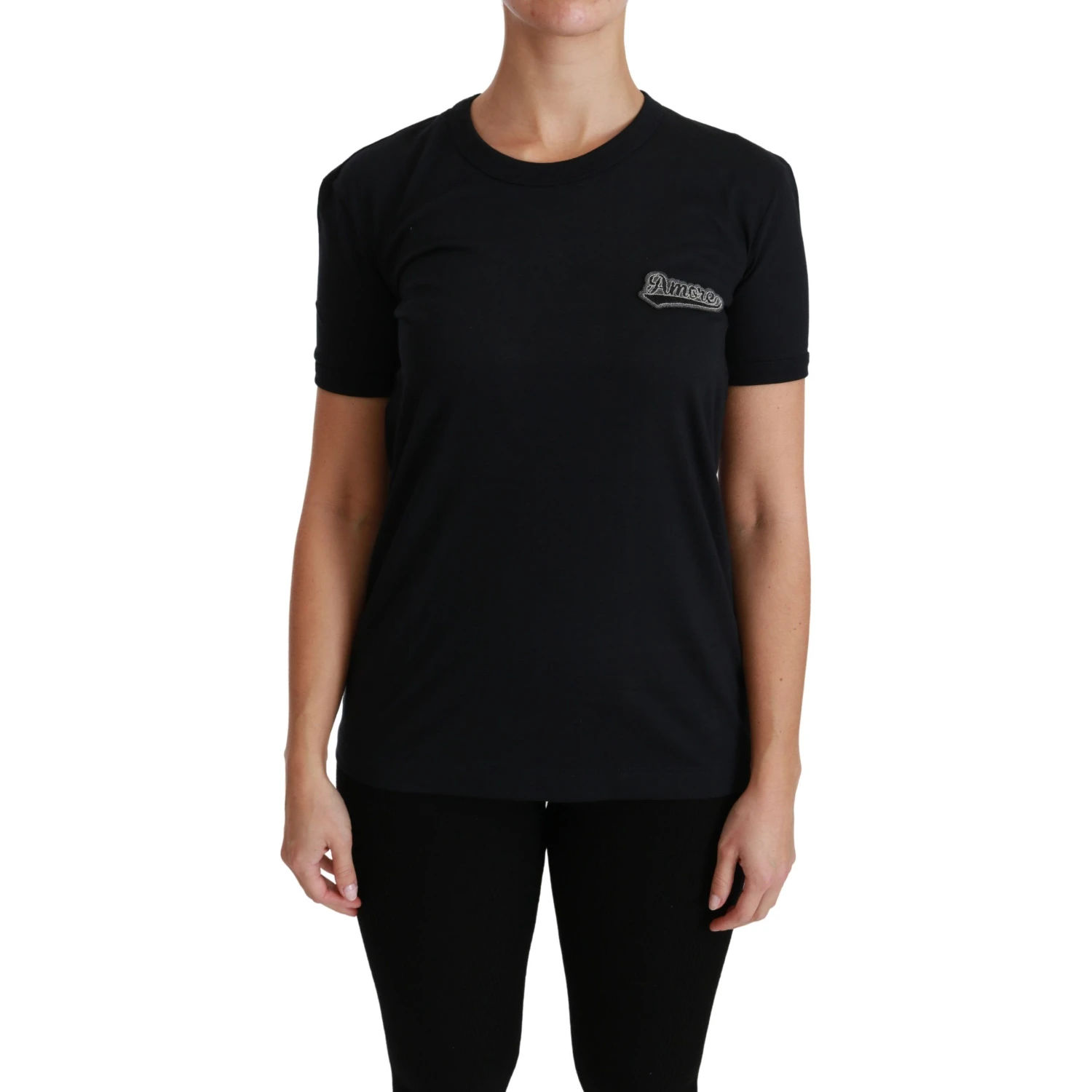 Blue Amore Patch Crewneck Cotton Top T-shirt