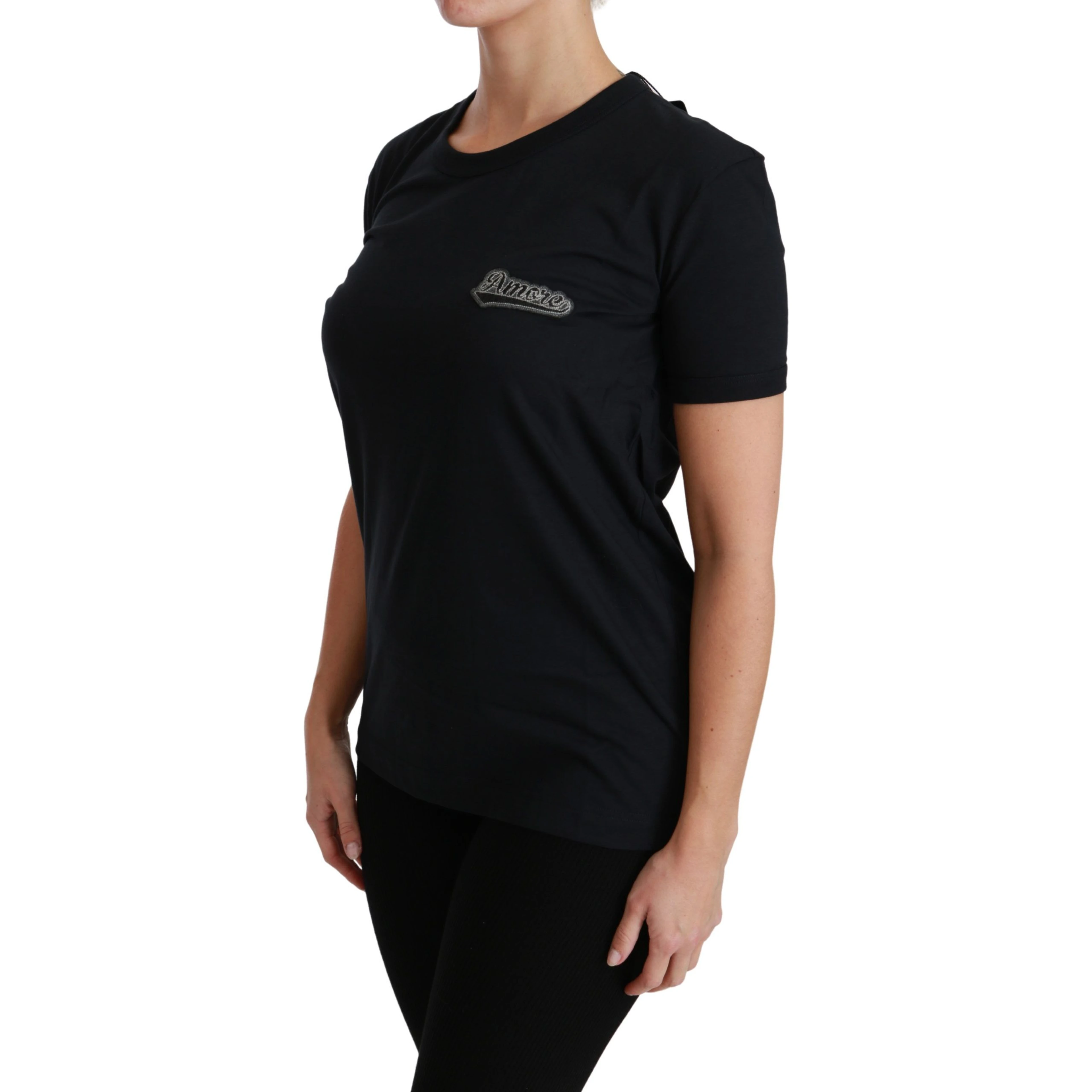 Blue Amore Patch Crewneck Cotton Top T-shirt