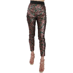 Multicolor Iridescent Brocade Jacquard Trousers Crop Pants