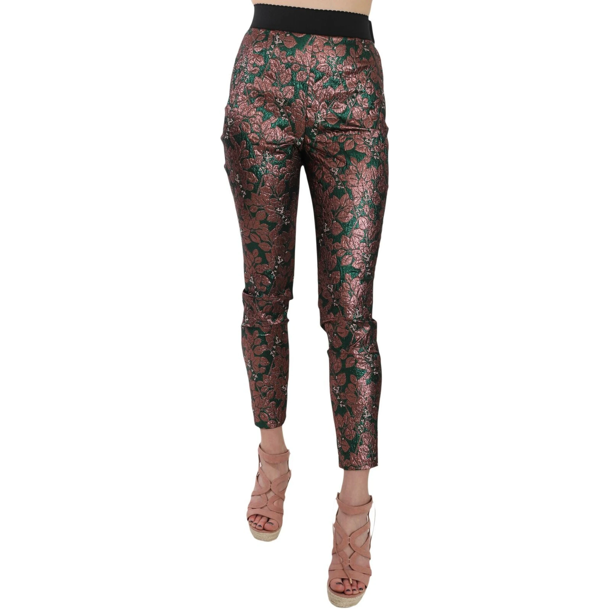 Multicolor Iridescent Brocade Jacquard Trousers Crop Pants
